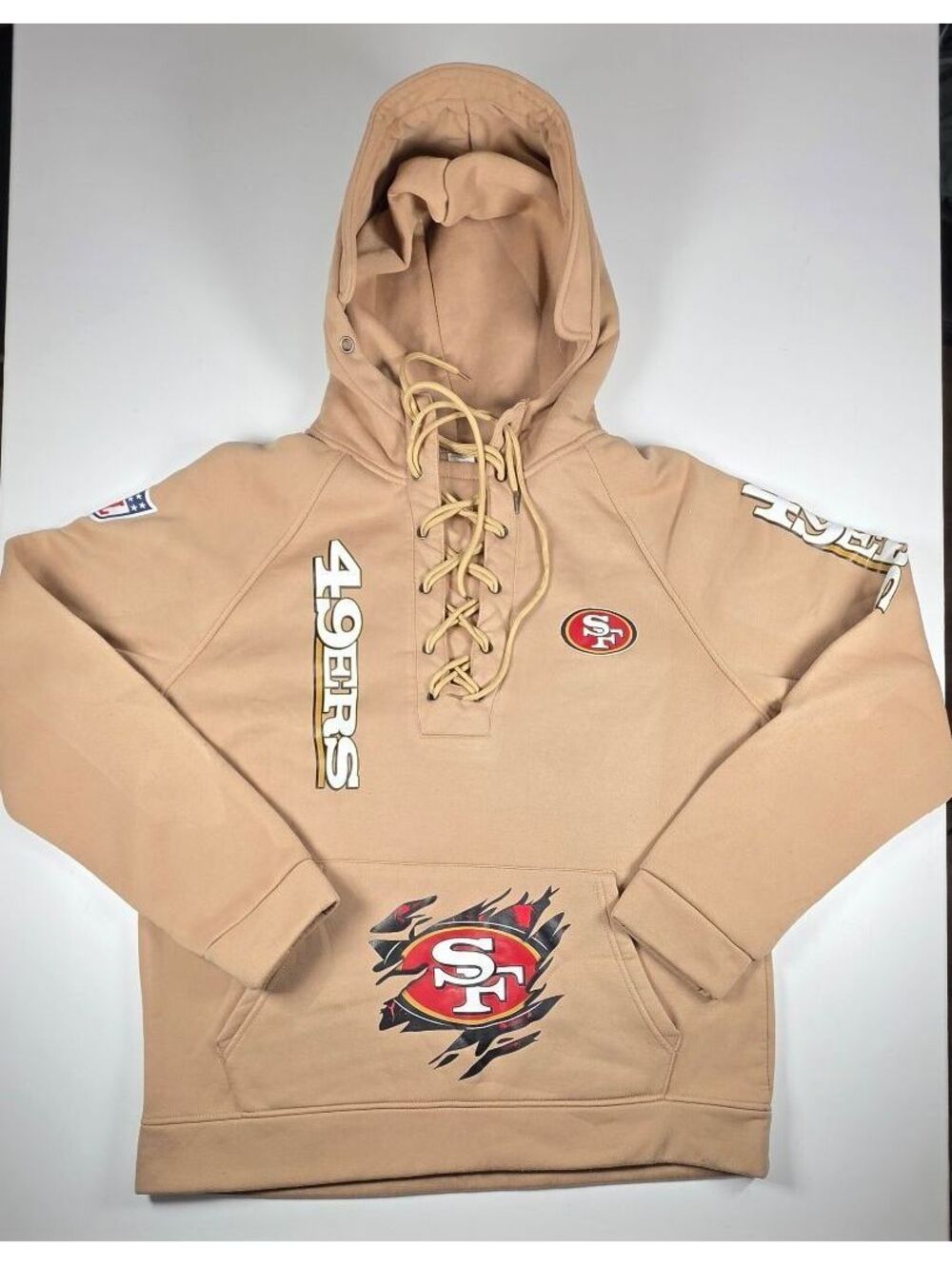 San Francisco 49ers Tan Lace Up Hoodie NFL Football Pullover Sweatshirt XL